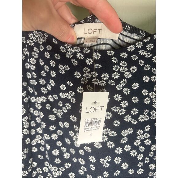 Loft Navy Blue Daisy Print Midi Sun Dress size 4NWT - Picture 2 of 12